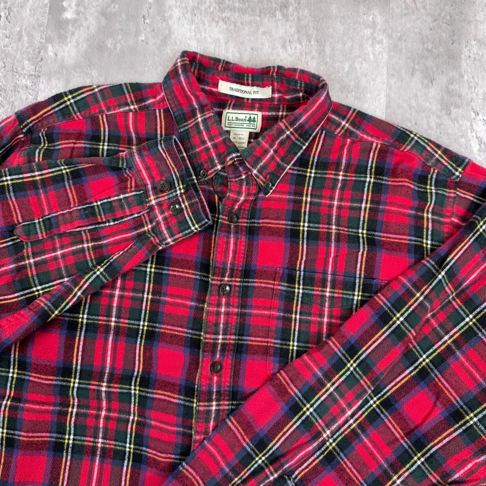 Vintage LL Bean Flannel Shirt Mens XL Red Plaid Lumberjack Long Sleeve Button